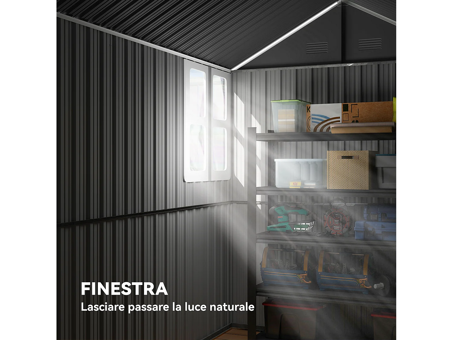 Casetta da giardino porta attrezzi in acciaio zincato pp grigia bianca