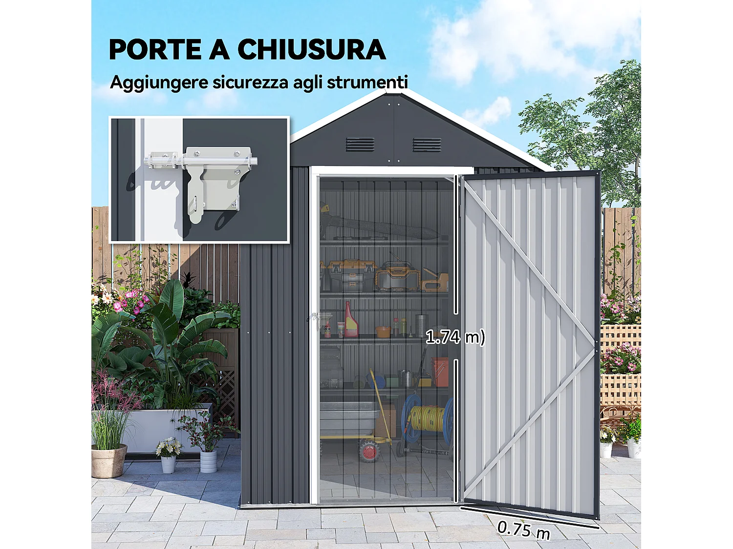 Casetta da giardino porta attrezzi in acciaio zincato pp grigia bianca