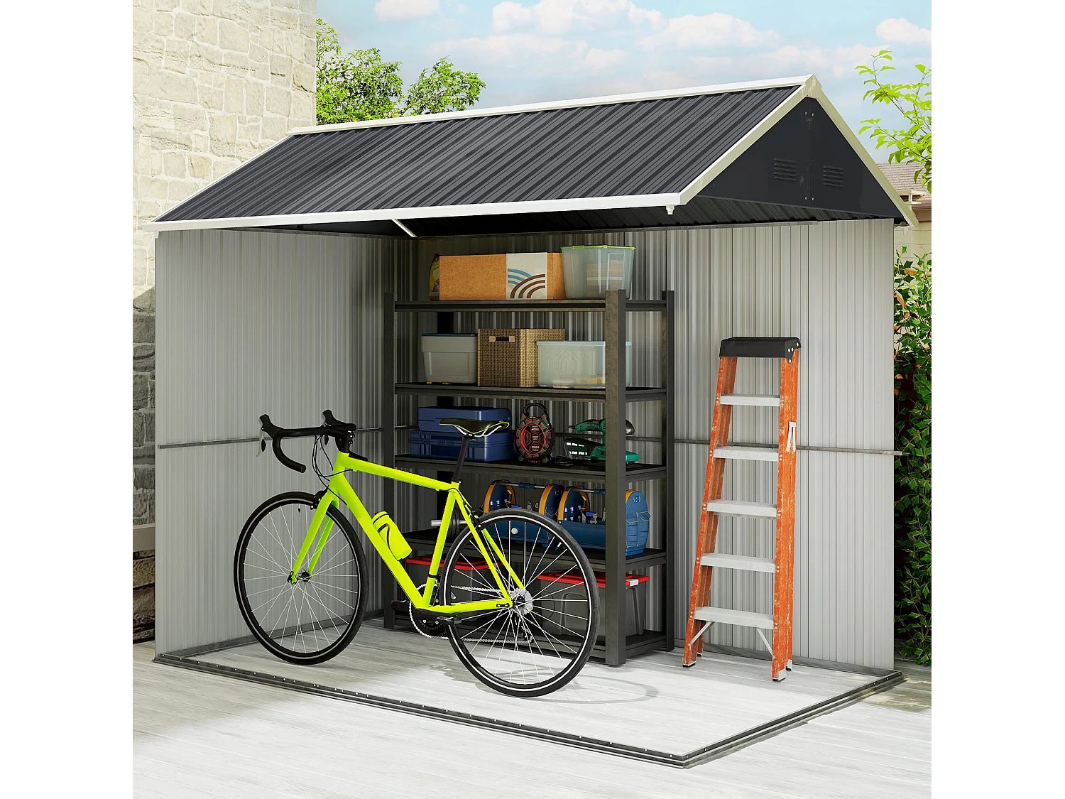 Casetta da giardino porta attrezzi in acciaio zincato pp grigia bianca