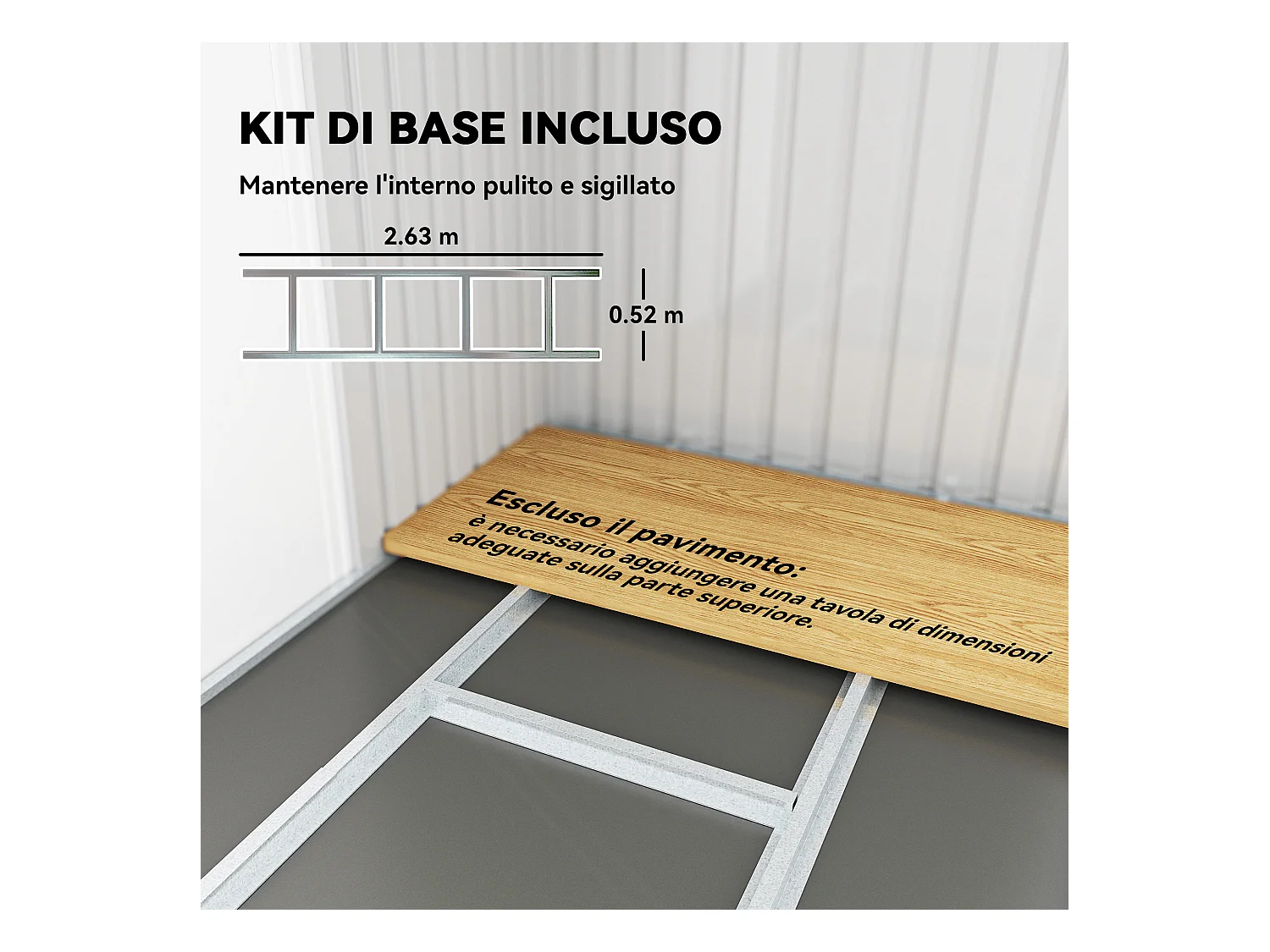 Casetta da giardino in lamiera d'acciaio con porte scorrevoli