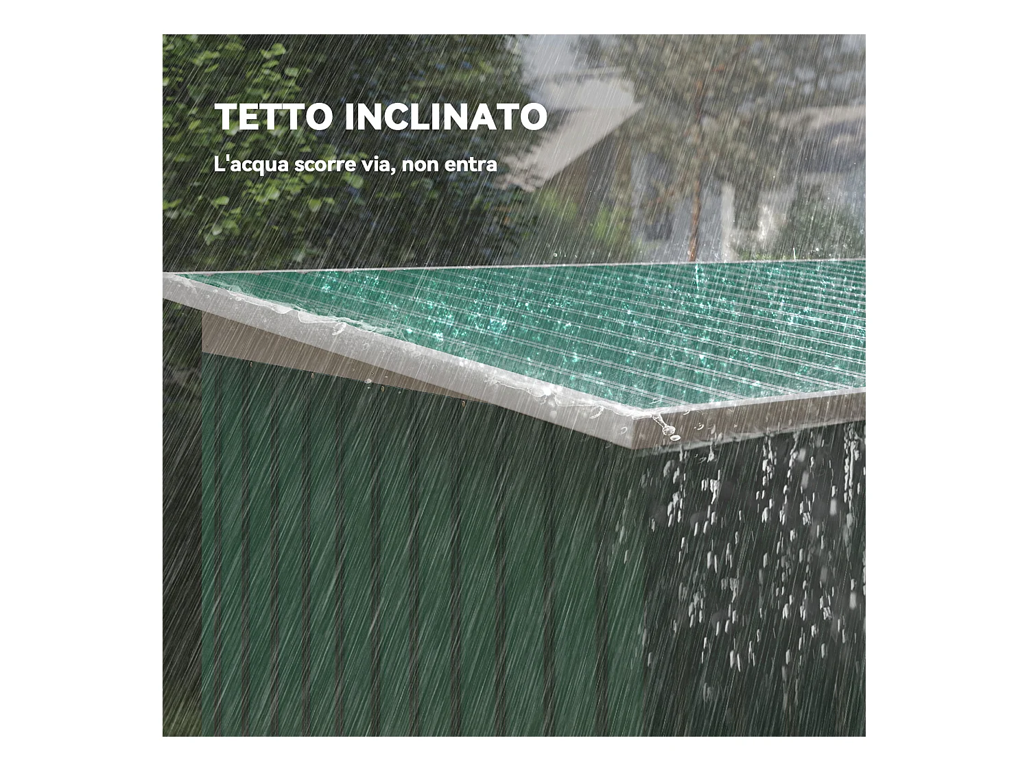 Casetta da giardino in lamiera d'acciaio con porte scorrevoli