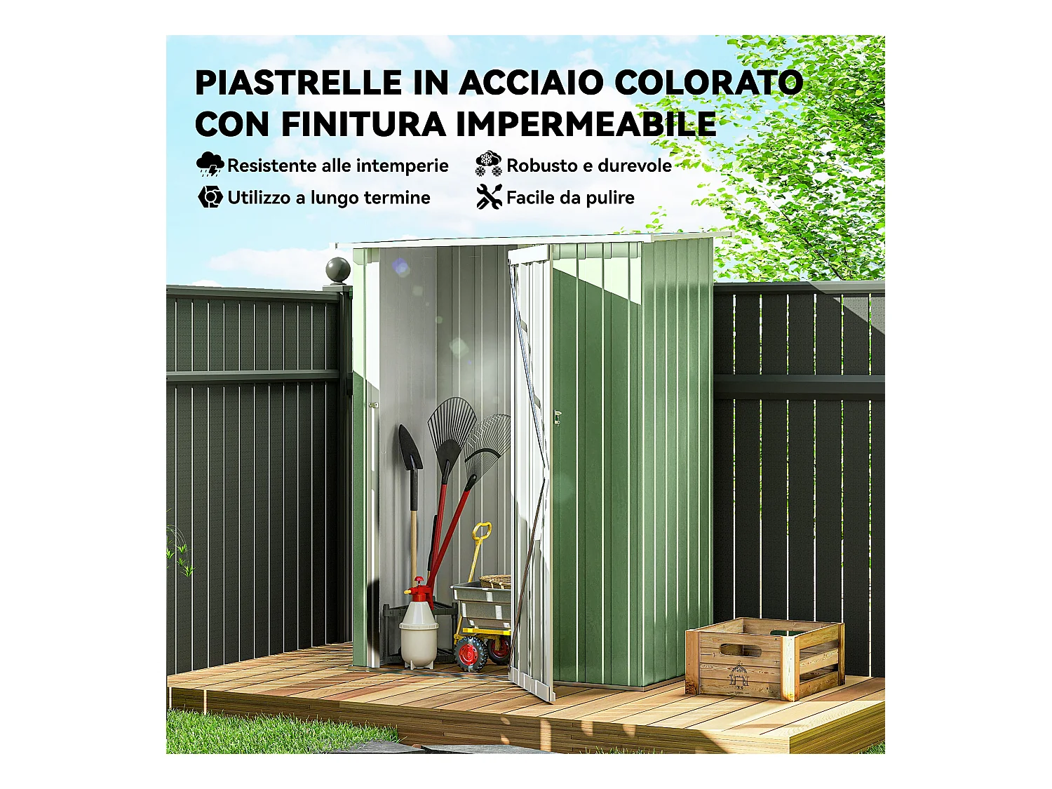 Casetta porta attrezzi acciaio impermeabile 142x84x189cm