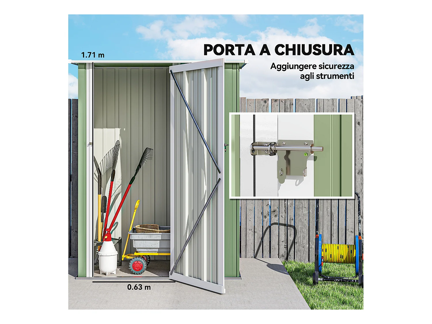 Casetta porta attrezzi acciaio impermeabile 142x84x189cm