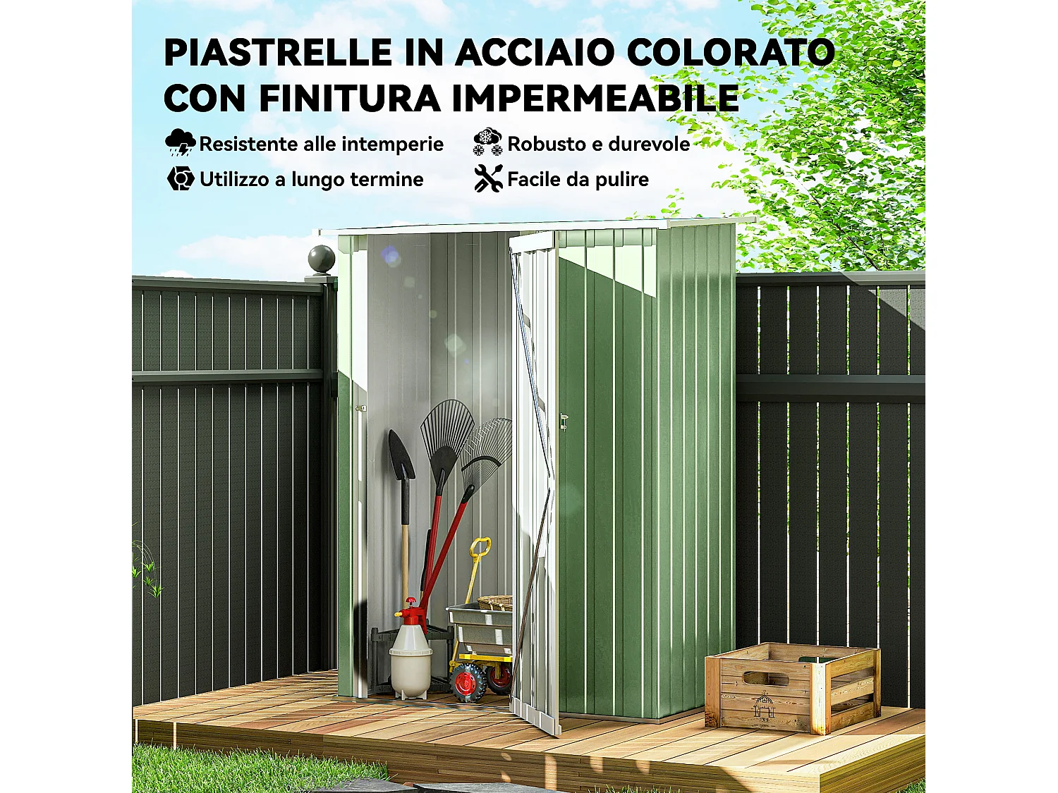 Casetta porta attrezzi acciaio impermeabile 142x84x189cm