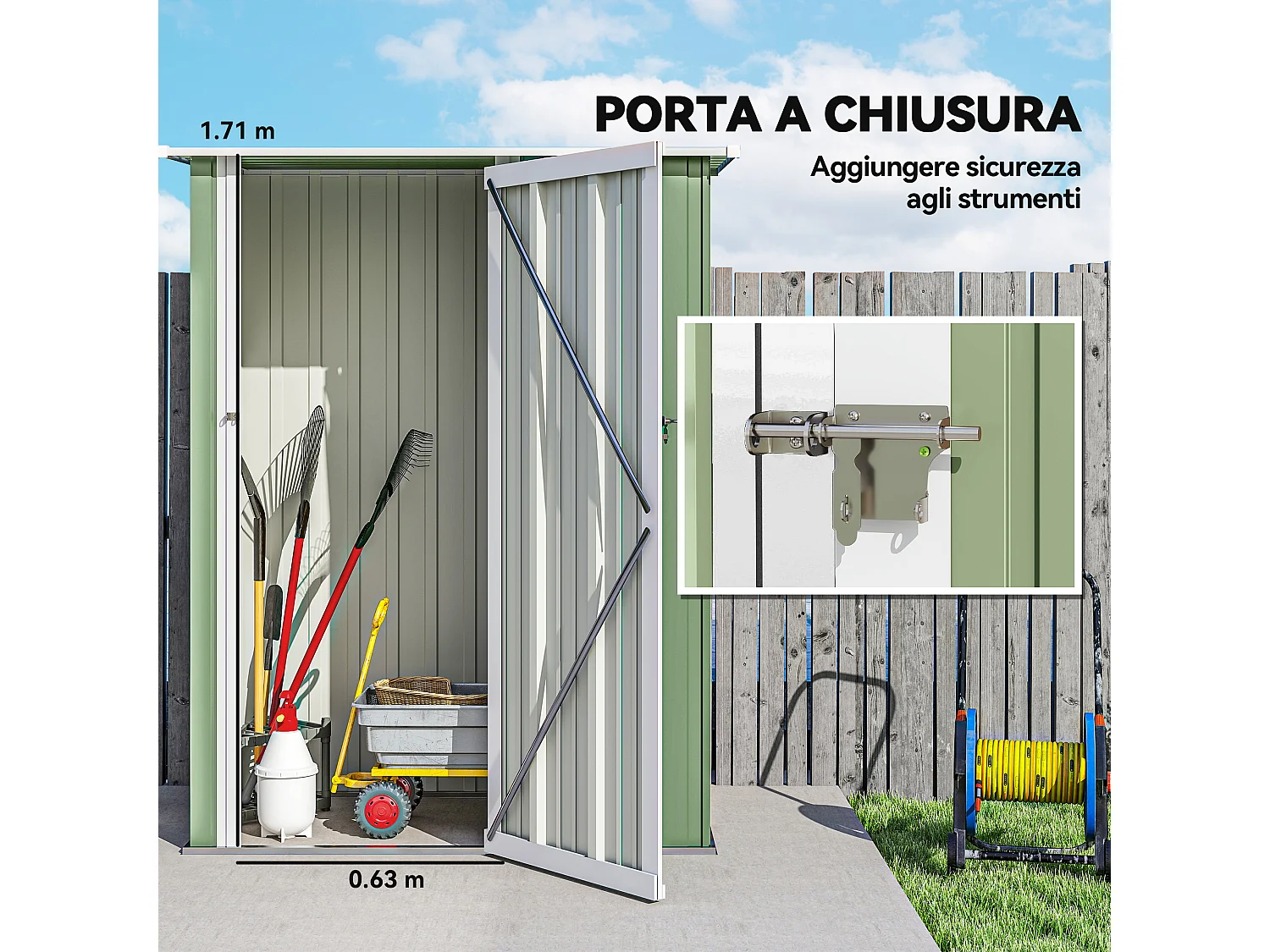 Casetta porta attrezzi acciaio impermeabile 142x84x189cm