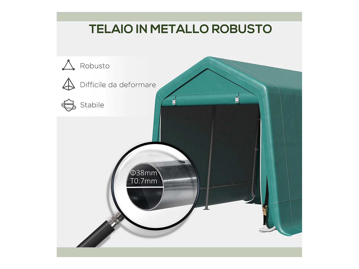 Tendone garage in metallo e tessuto pe 240x200x202cm verde