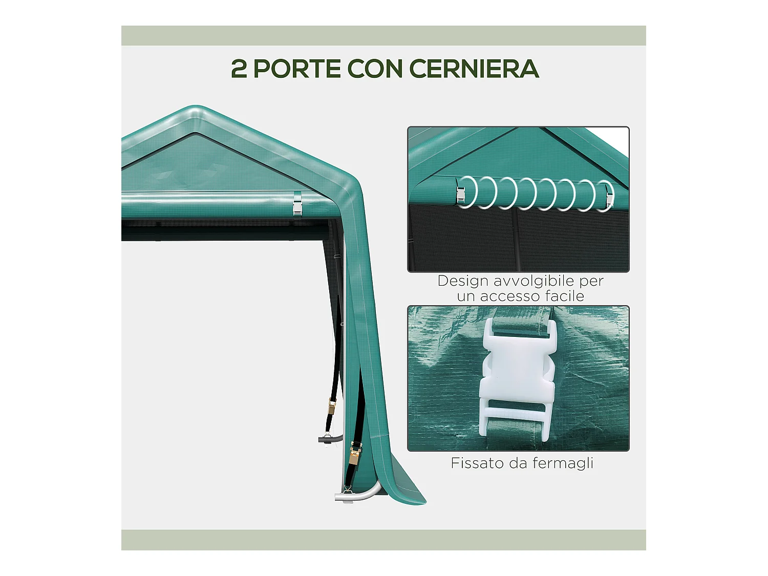 Tendone garage in metallo e tessuto pe 240x200x202cm verde