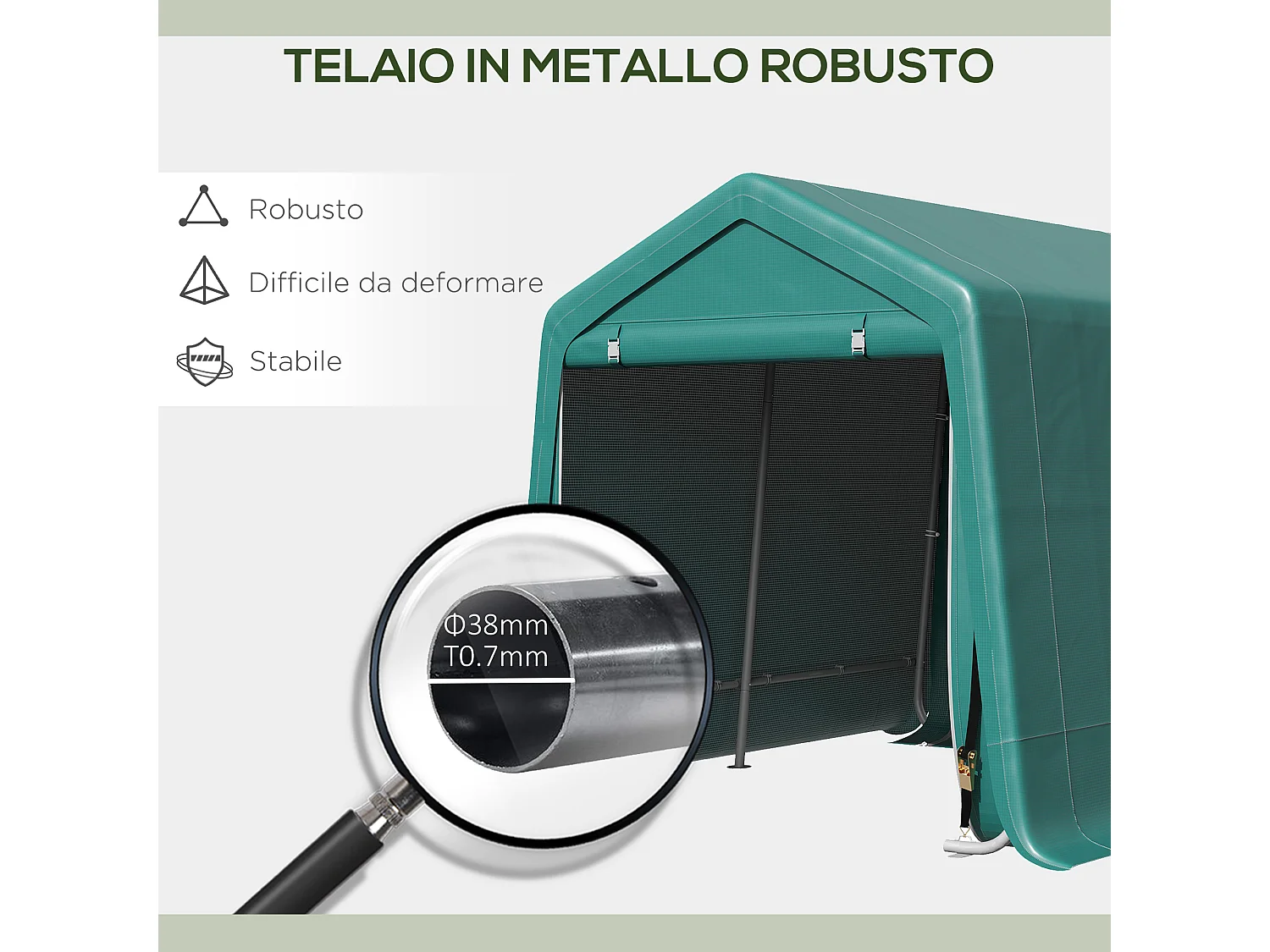 Tendone garage in metallo e tessuto pe 240x200x202cm verde