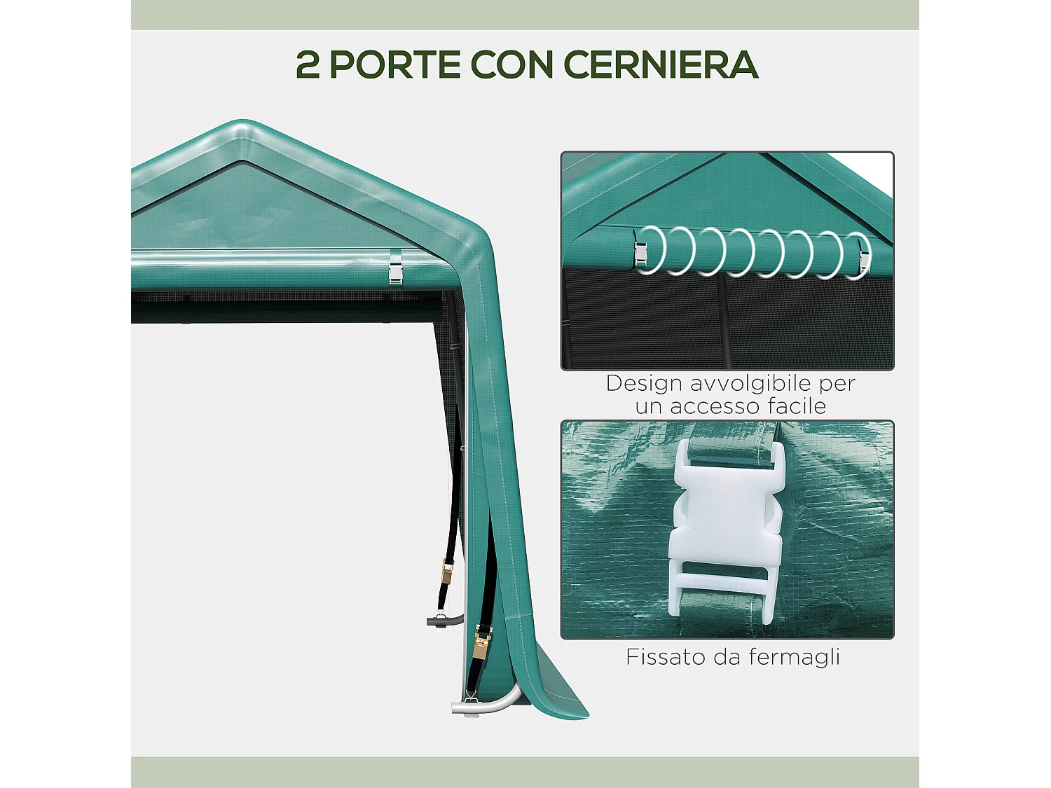 Tendone garage in metallo e tessuto pe 240x200x202cm verde