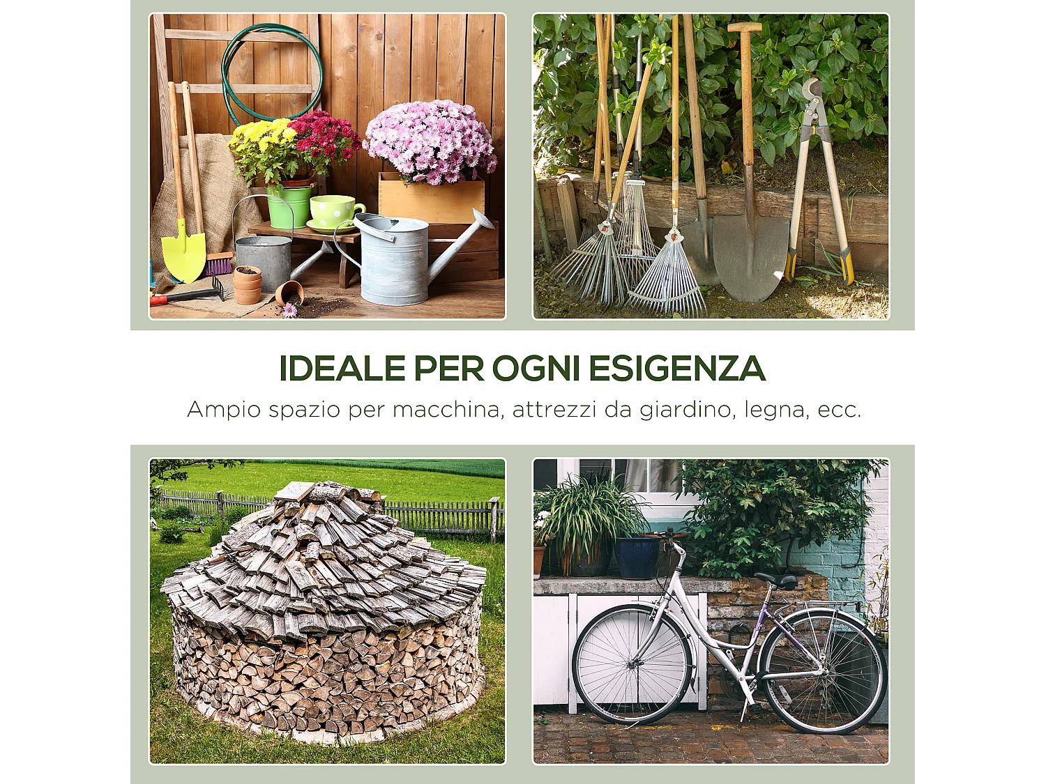 Tendone garage in metallo e tessuto pe 240x200x202cm verde