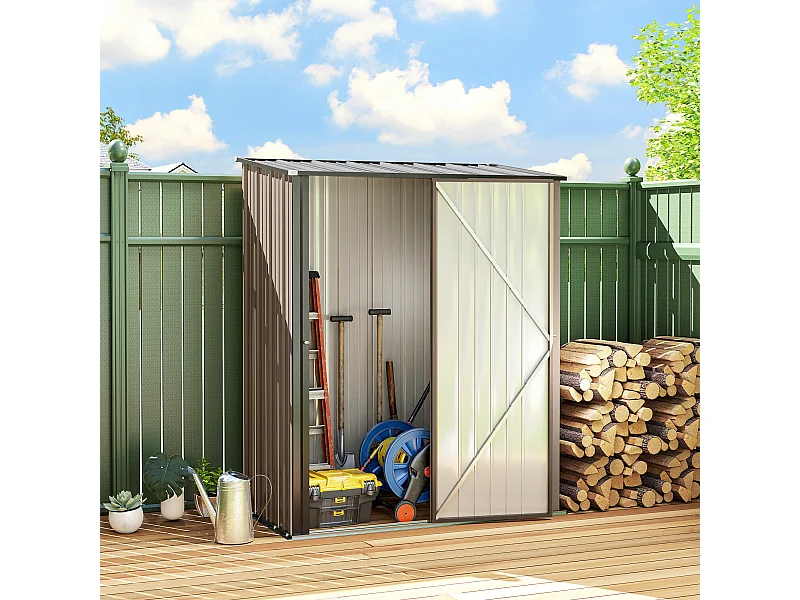 Casetta da giardino per attrezzi in acciaio marrone