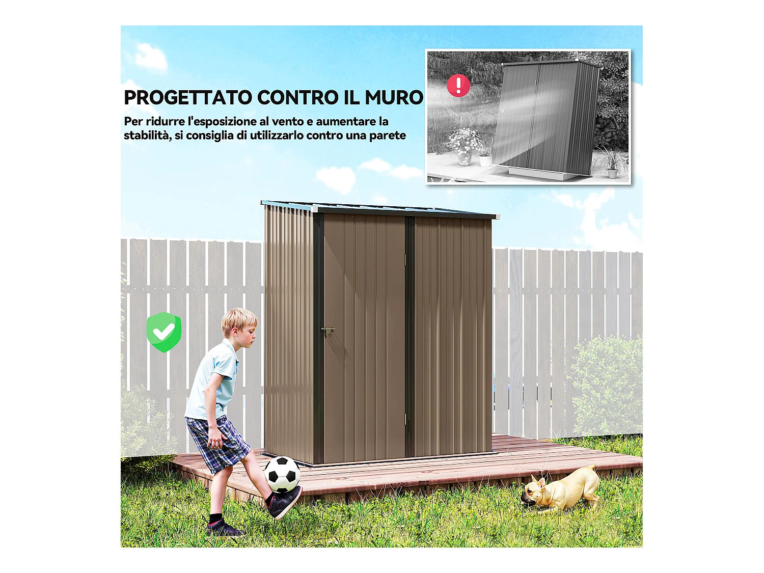 Casetta da giardino per attrezzi in acciaio marrone