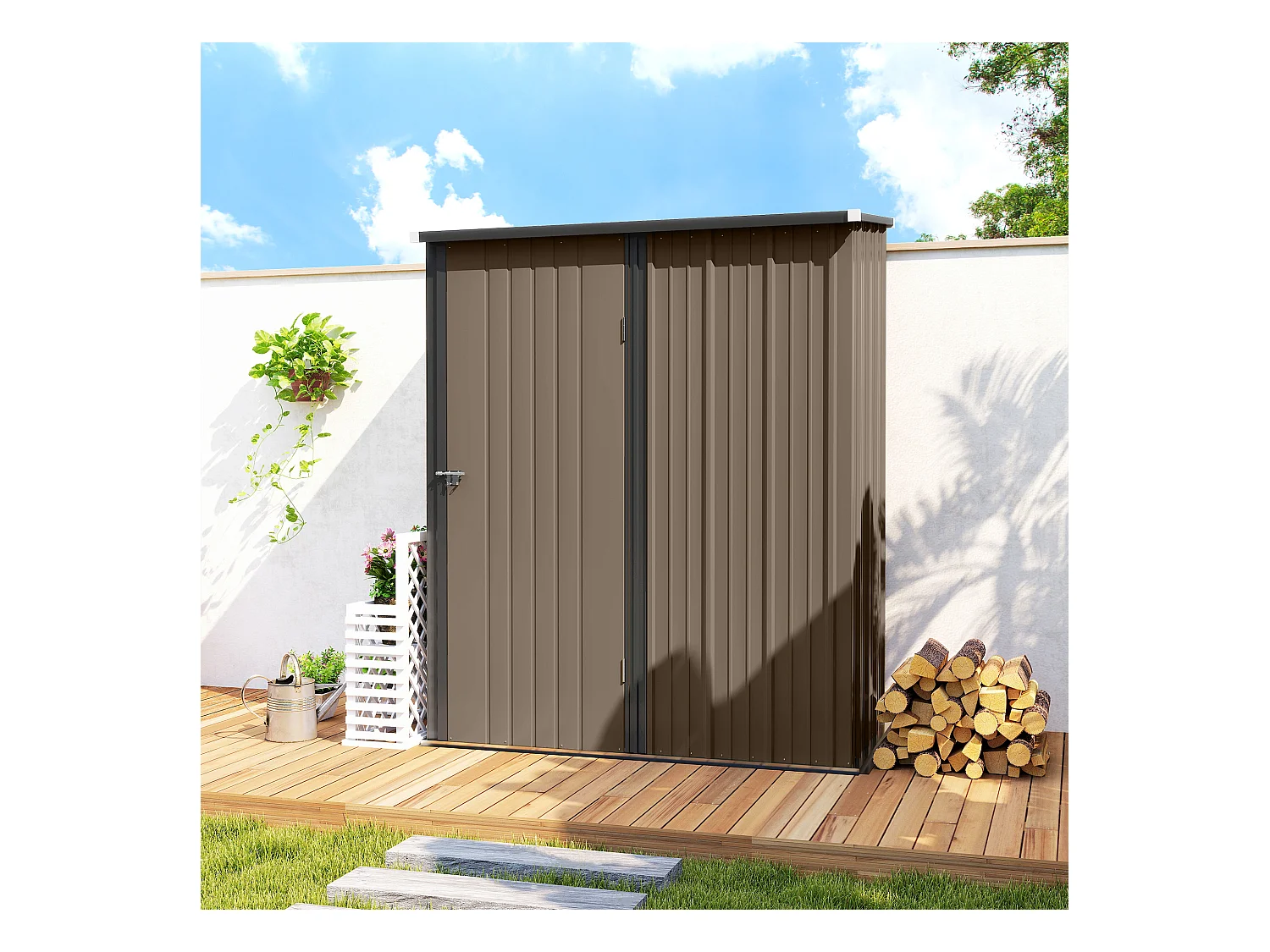 Casetta da giardino per attrezzi in acciaio marrone
