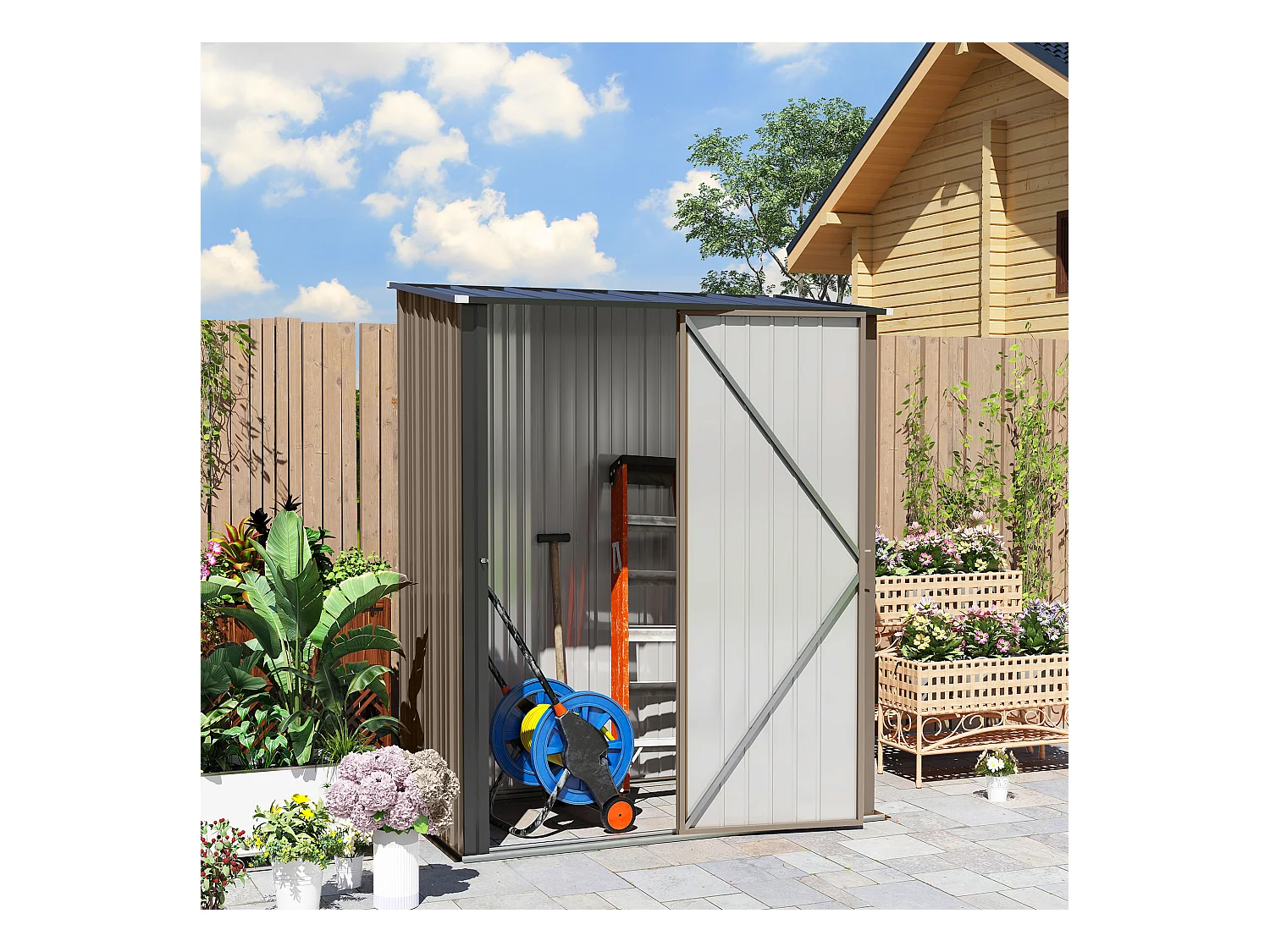 Casetta da giardino per attrezzi in acciaio marrone