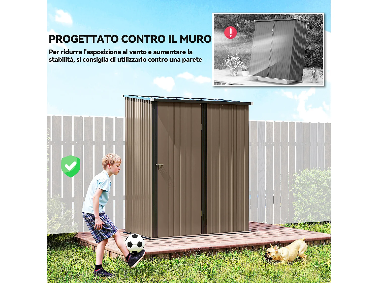 Casetta da giardino per attrezzi in acciaio marrone