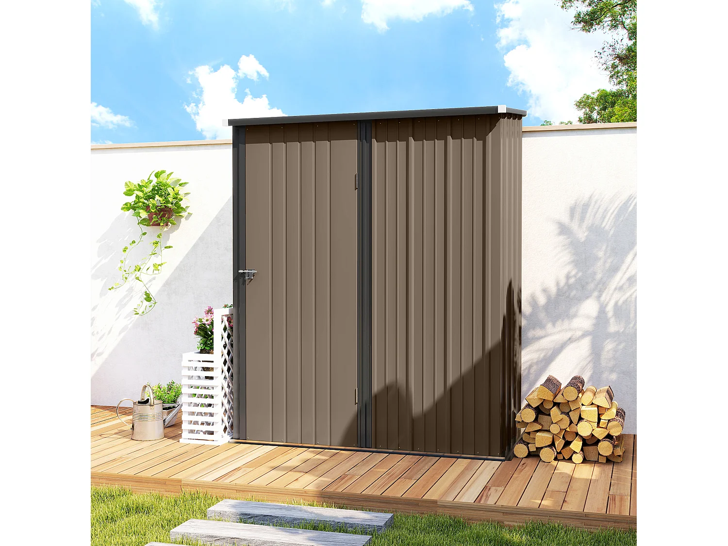 Casetta da giardino per attrezzi in acciaio marrone