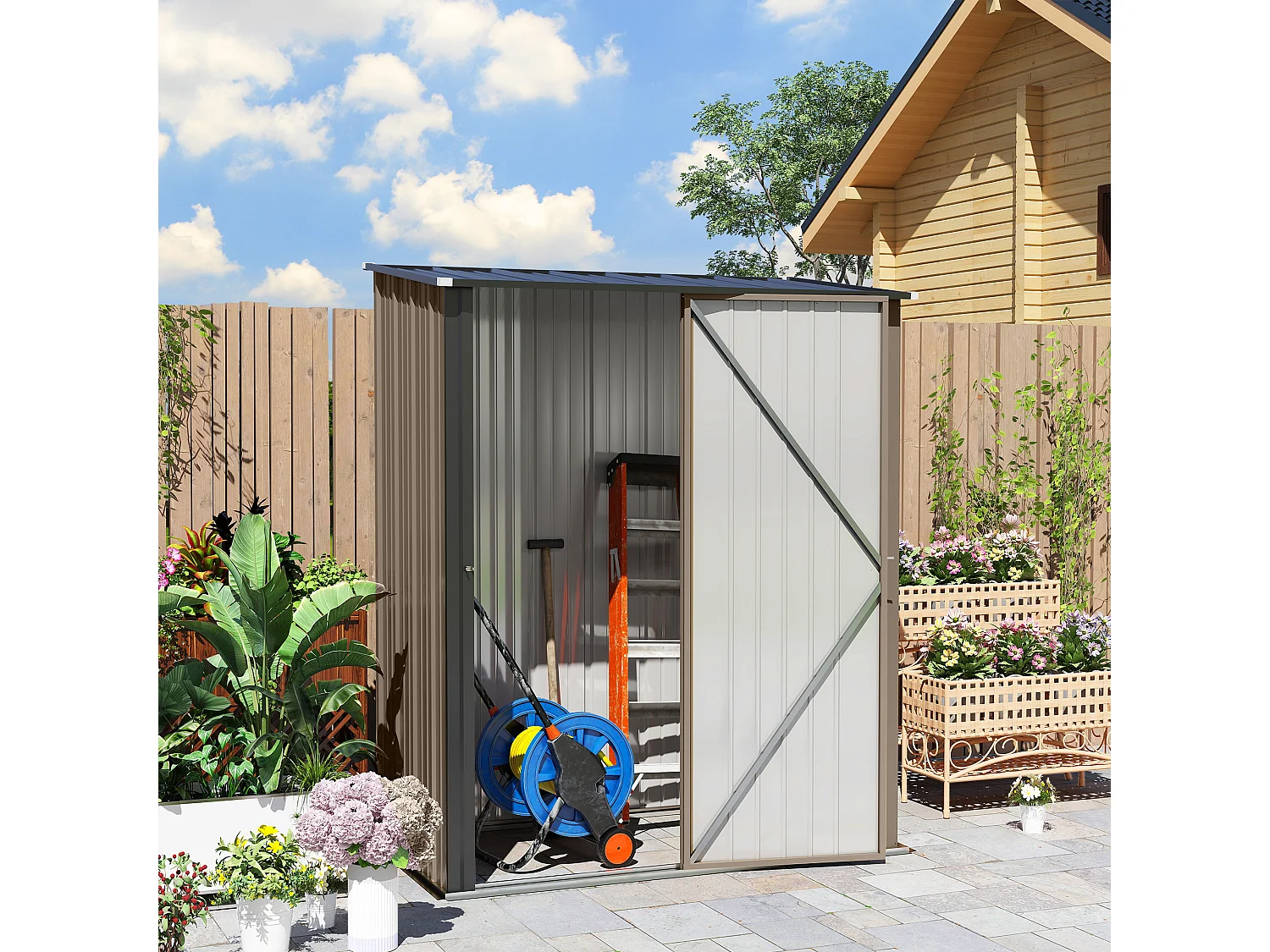 Casetta da giardino per attrezzi in acciaio marrone