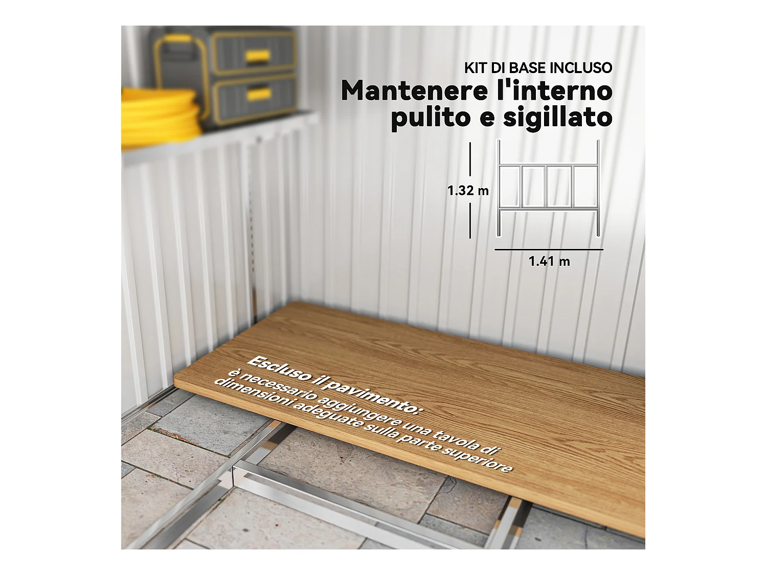 Casetta porta attrezzi in metallo con porta scorrevole bianco