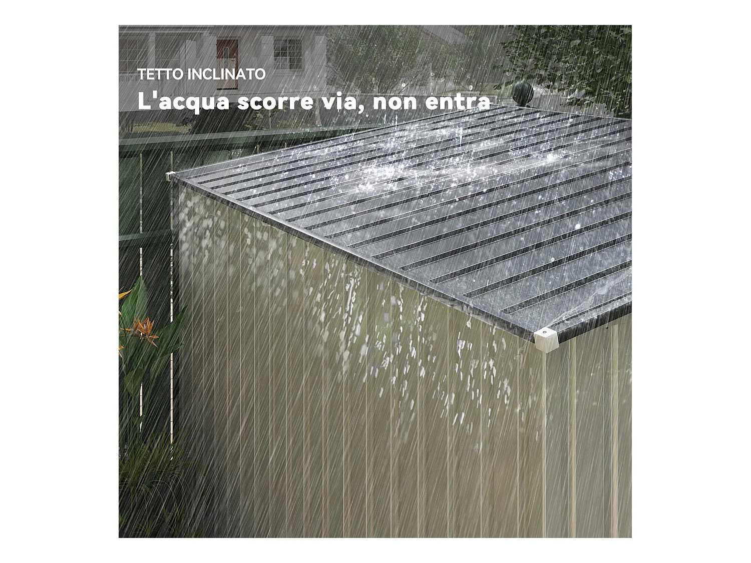 Casetta porta attrezzi in metallo con porta scorrevole bianco