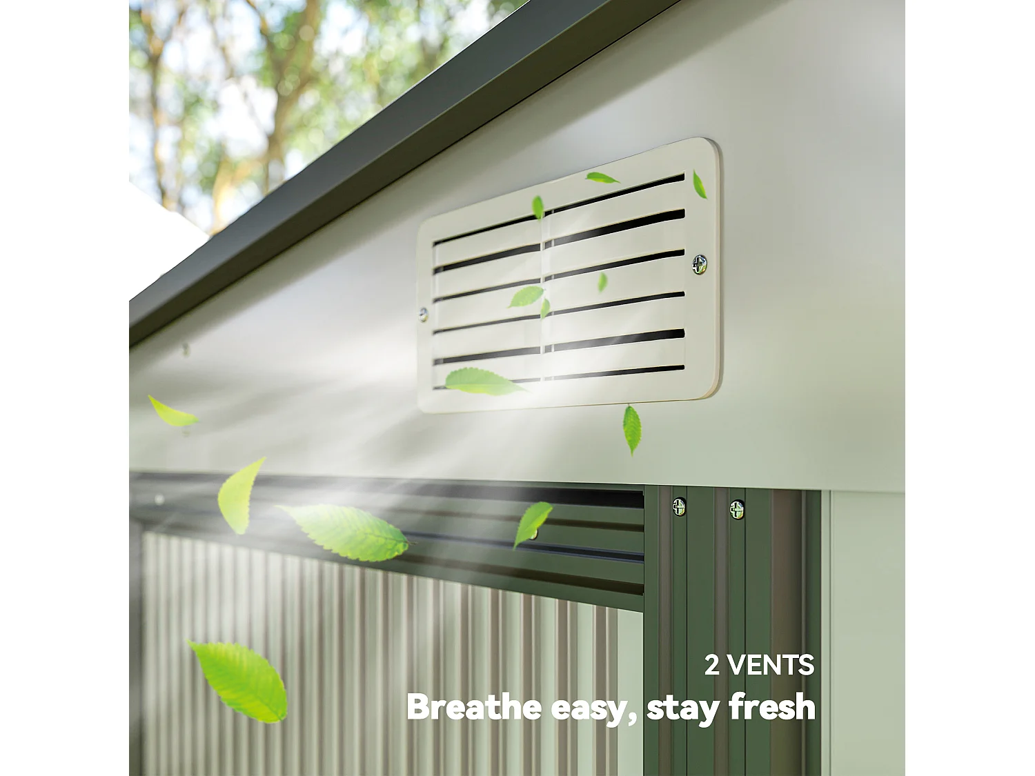 Casetta porta attrezzi in metallo con porta scorrevole bianco