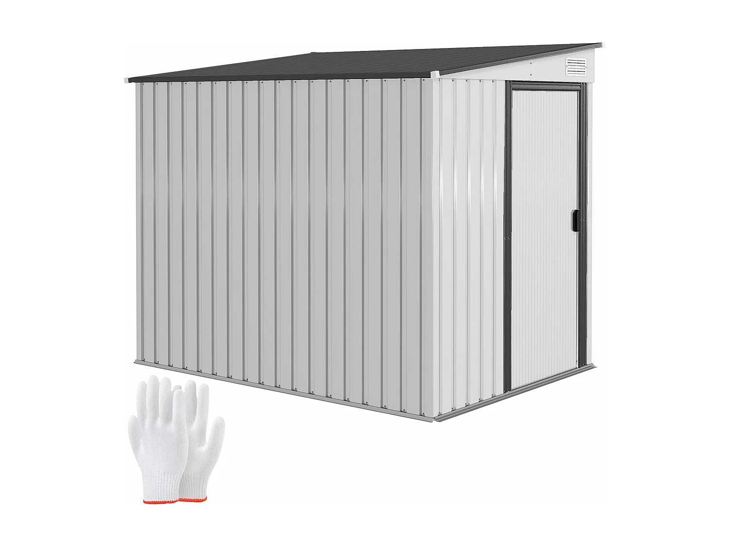 Casetta porta attrezzi in metallo con porta scorrevole bianco