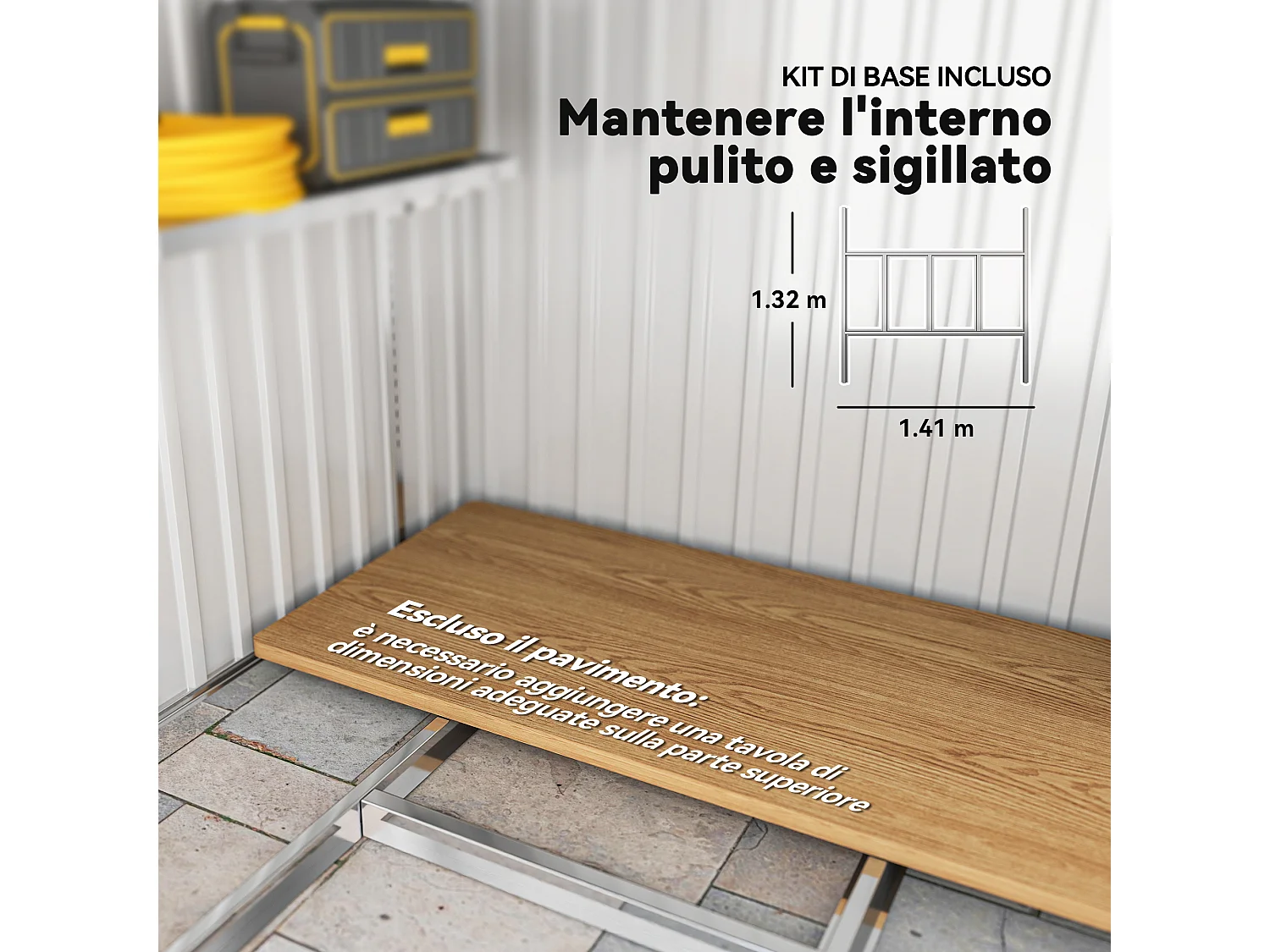 Casetta porta attrezzi in metallo con porta scorrevole bianco