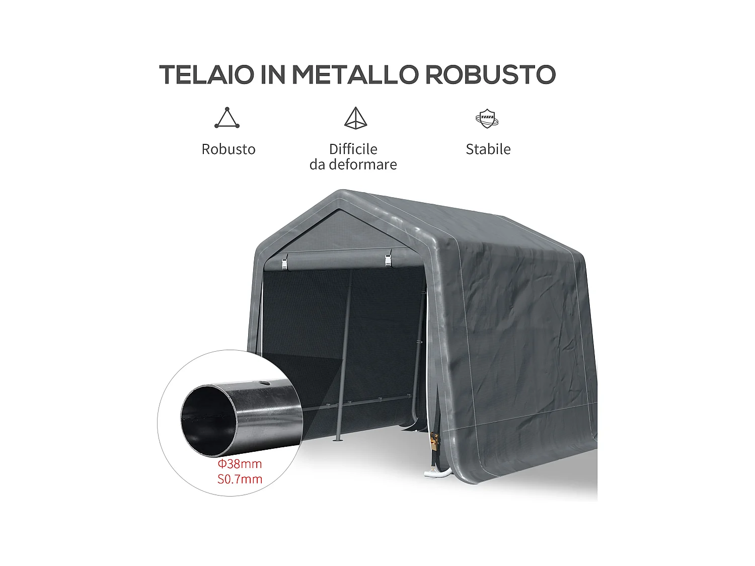 Tendone garage in metallo e tessuto pe 280x240x240cm grigio