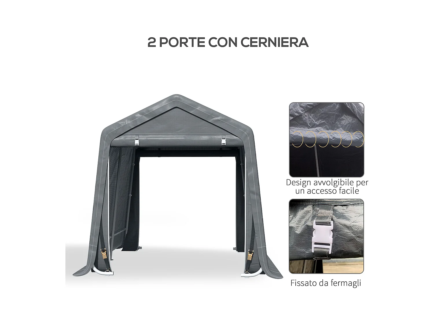 Tendone garage in metallo e tessuto pe 280x240x240cm grigio