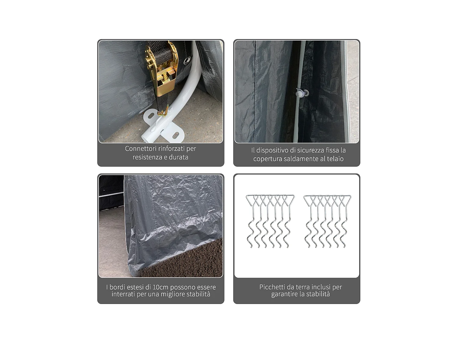 Tendone garage in metallo e tessuto pe 280x240x240cm grigio