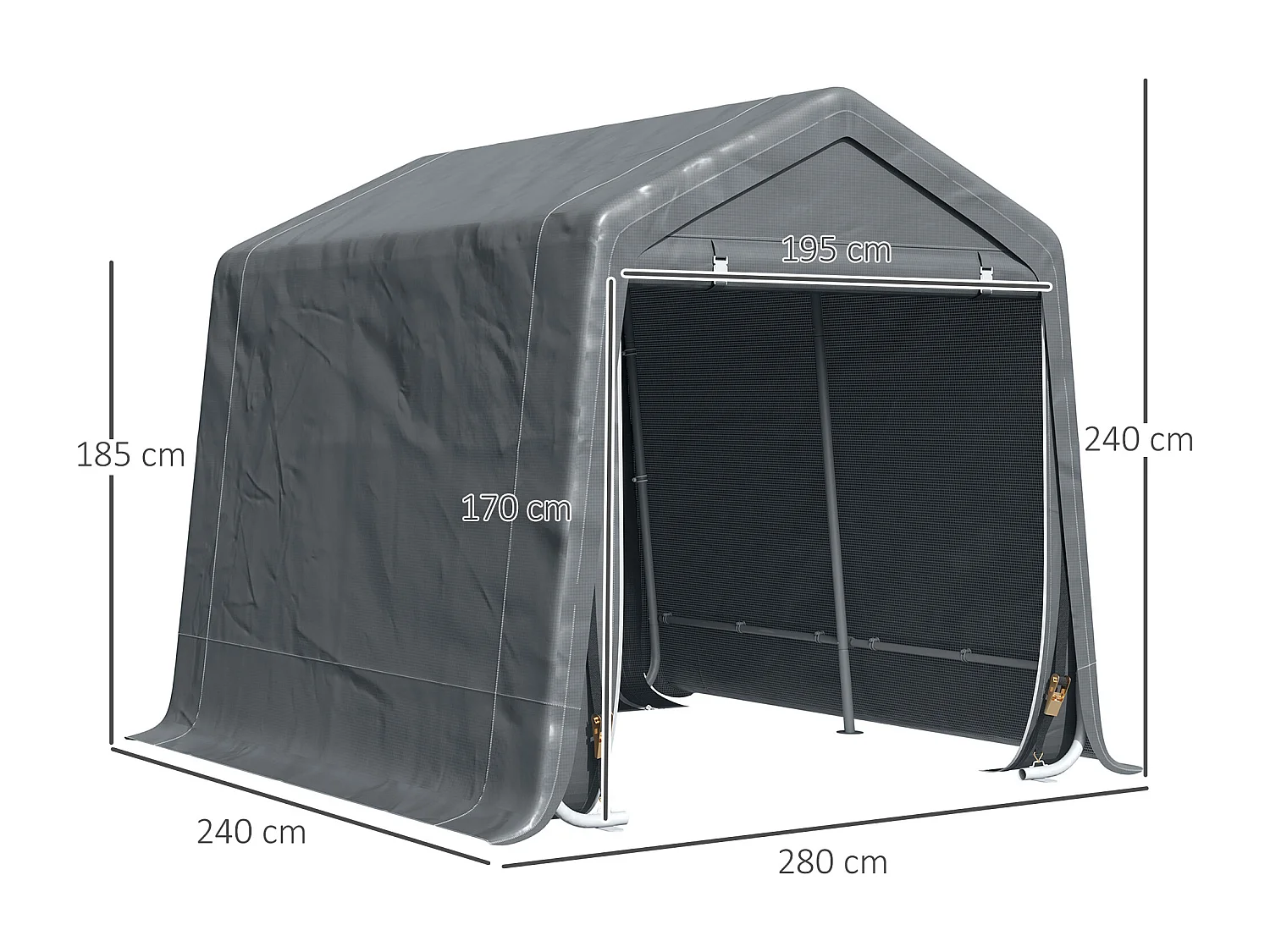 Tendone garage in metallo e tessuto pe 280x240x240cm grigio