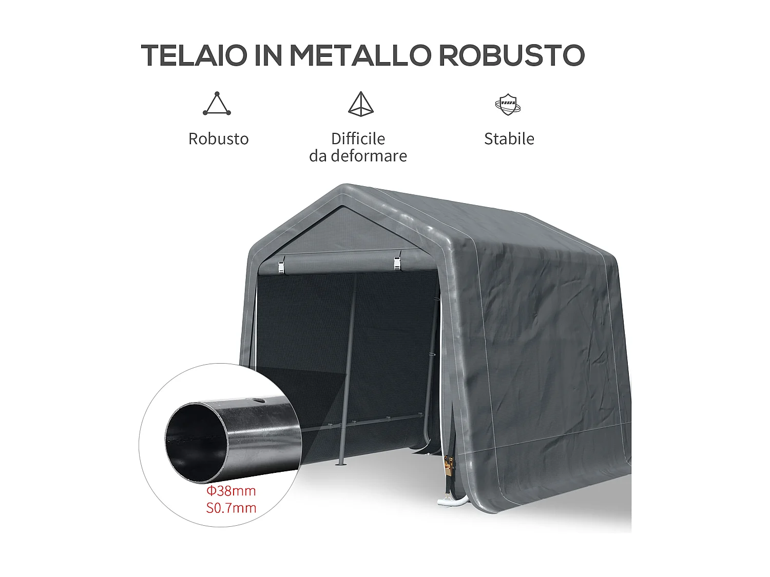 Tendone garage in metallo e tessuto pe 280x240x240cm grigio