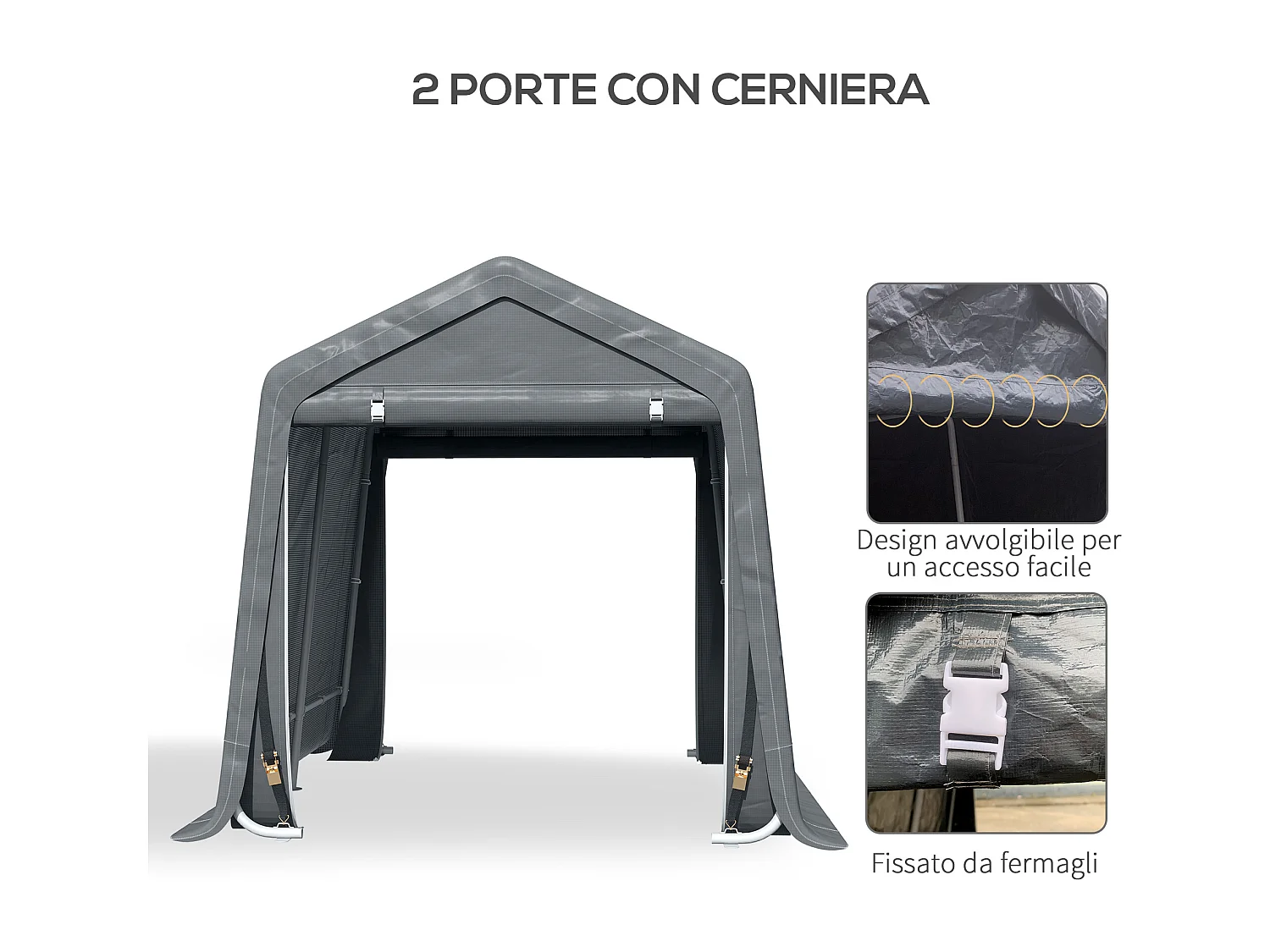 Tendone garage in metallo e tessuto pe 280x240x240cm grigio