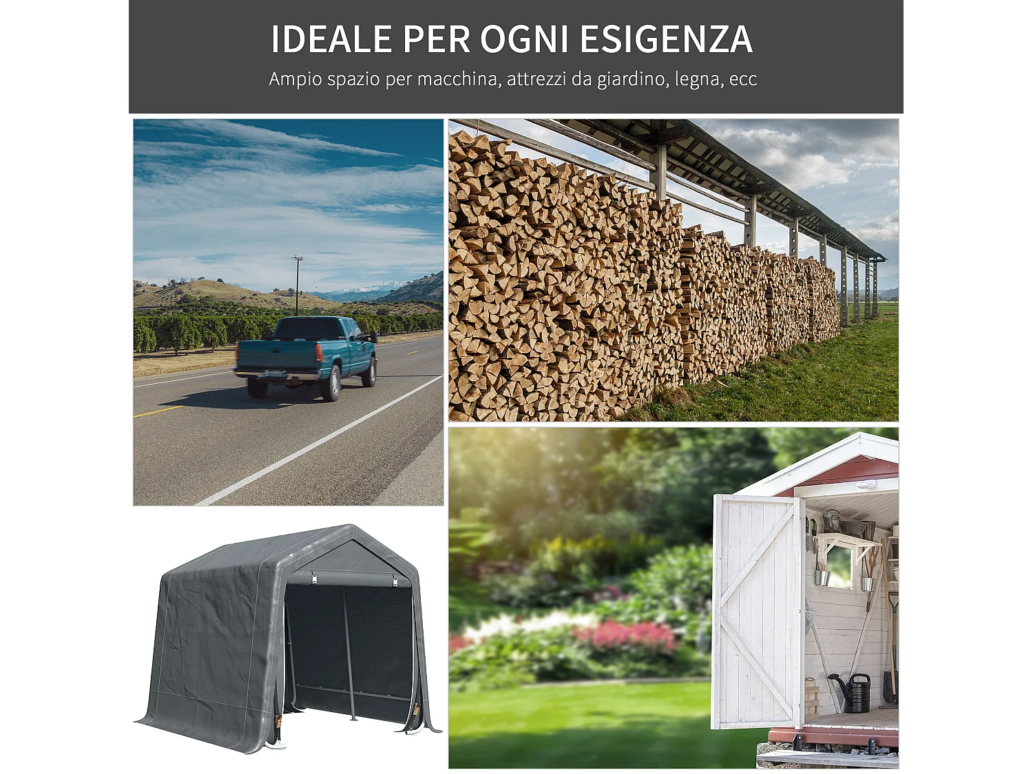 Tendone garage in metallo e tessuto pe 280x240x240cm grigio
