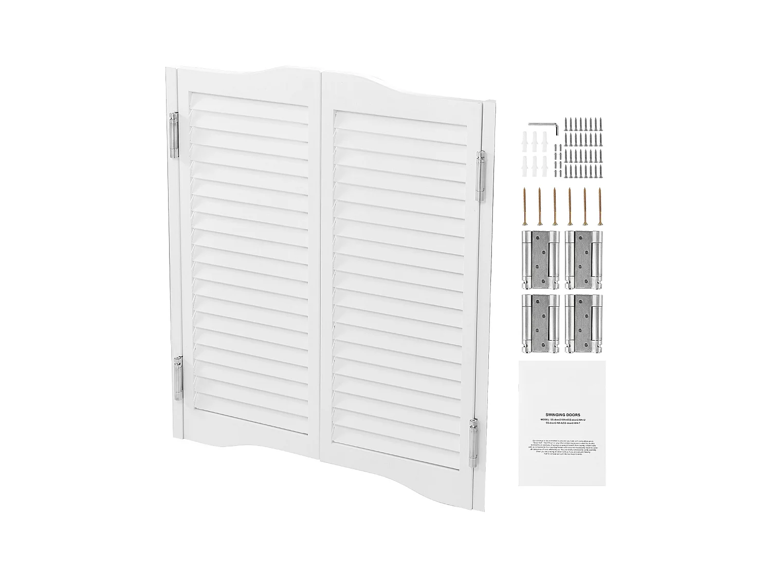 Porte Battante Double SucceBuy, 80,5x2,8x90 cm, Porte Saloon en Bois de Pin avec Charnières, Quincaillerie, Facile à Installer, Blanc
