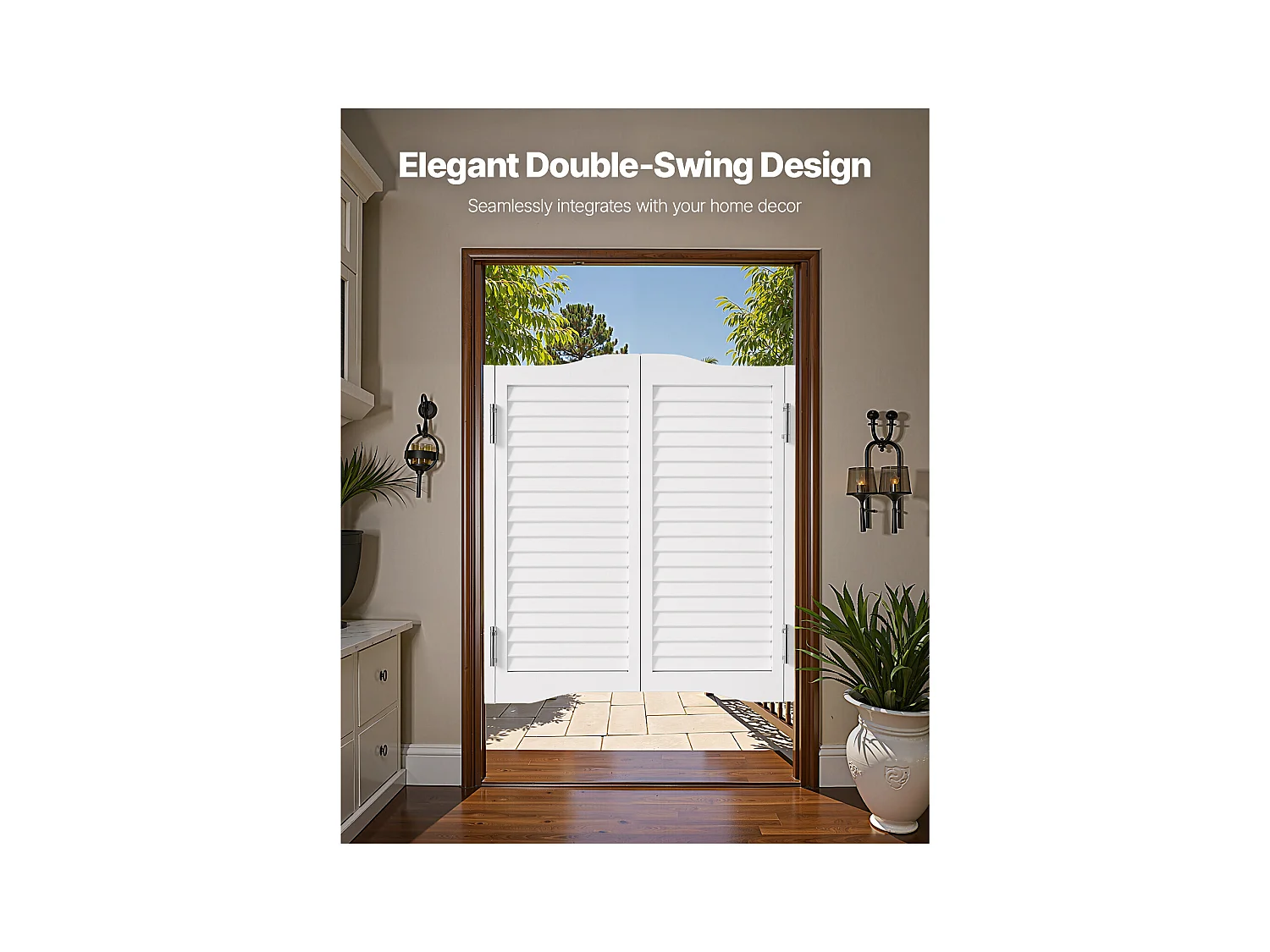 Porte Battante Double SucceBuy, 80,5x2,8x90 cm, Porte Saloon en Bois de Pin avec Charnières, Quincaillerie, Facile à Installer, Blanc