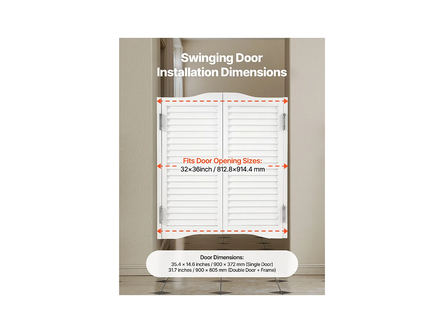 Porte Battante Double SucceBuy, 80,5x2,8x90 cm, Porte Saloon en Bois de Pin avec Charnières, Quincaillerie, Facile à Installer, Blanc