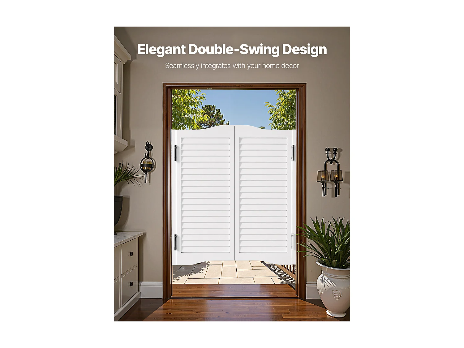 Porte Battante Double SucceBuy, 80,5x2,8x90 cm, Porte Saloon en Bois de Pin avec Charnières, Quincaillerie, Facile à Installer, Blanc