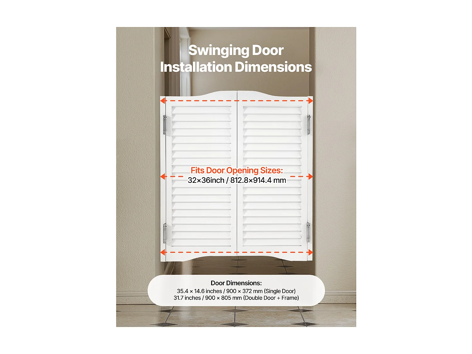 Porte Battante Double SucceBuy, 80,5x2,8x90 cm, Porte Saloon en Bois de Pin avec Charnières, Quincaillerie, Facile à Installer, Blanc