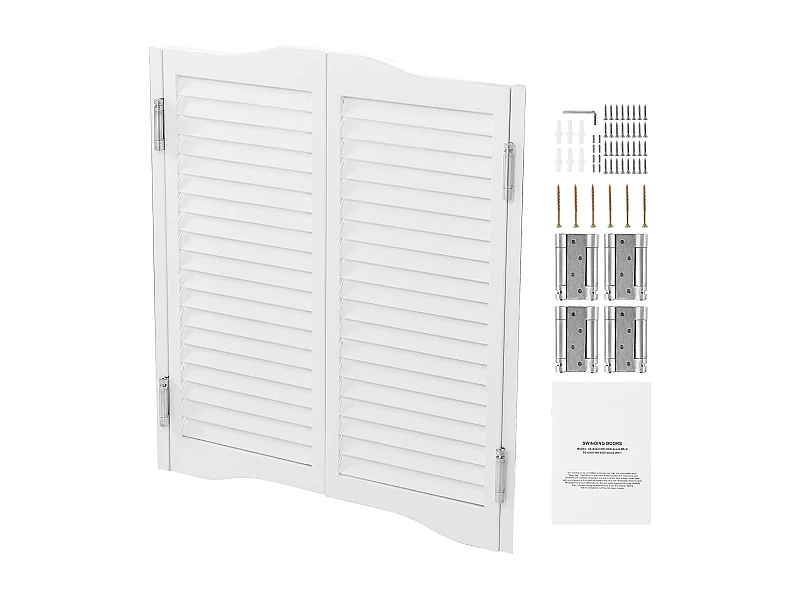 Porte Battante Double SucceBuy, 80,5x2,8x90 cm, Porte Saloon en Bois de Pin avec Charnières, Quincaillerie, Facile à Installer, Blanc