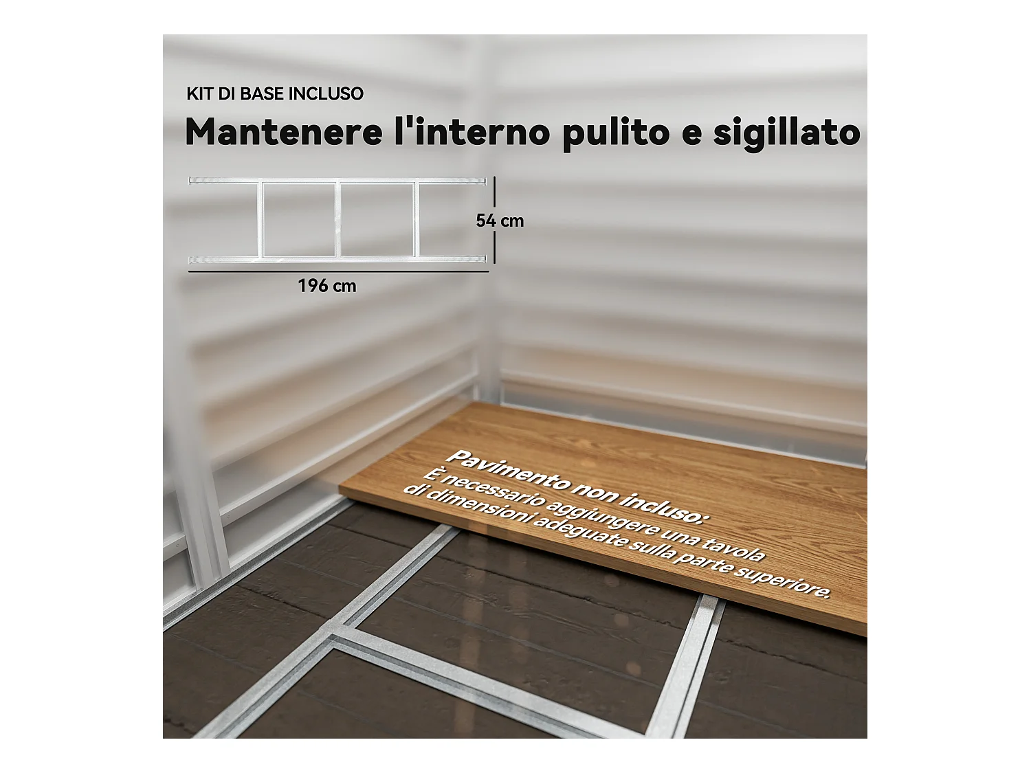 Casetta da giardino con porte scorrevoli e lucchetto in metallo grigio