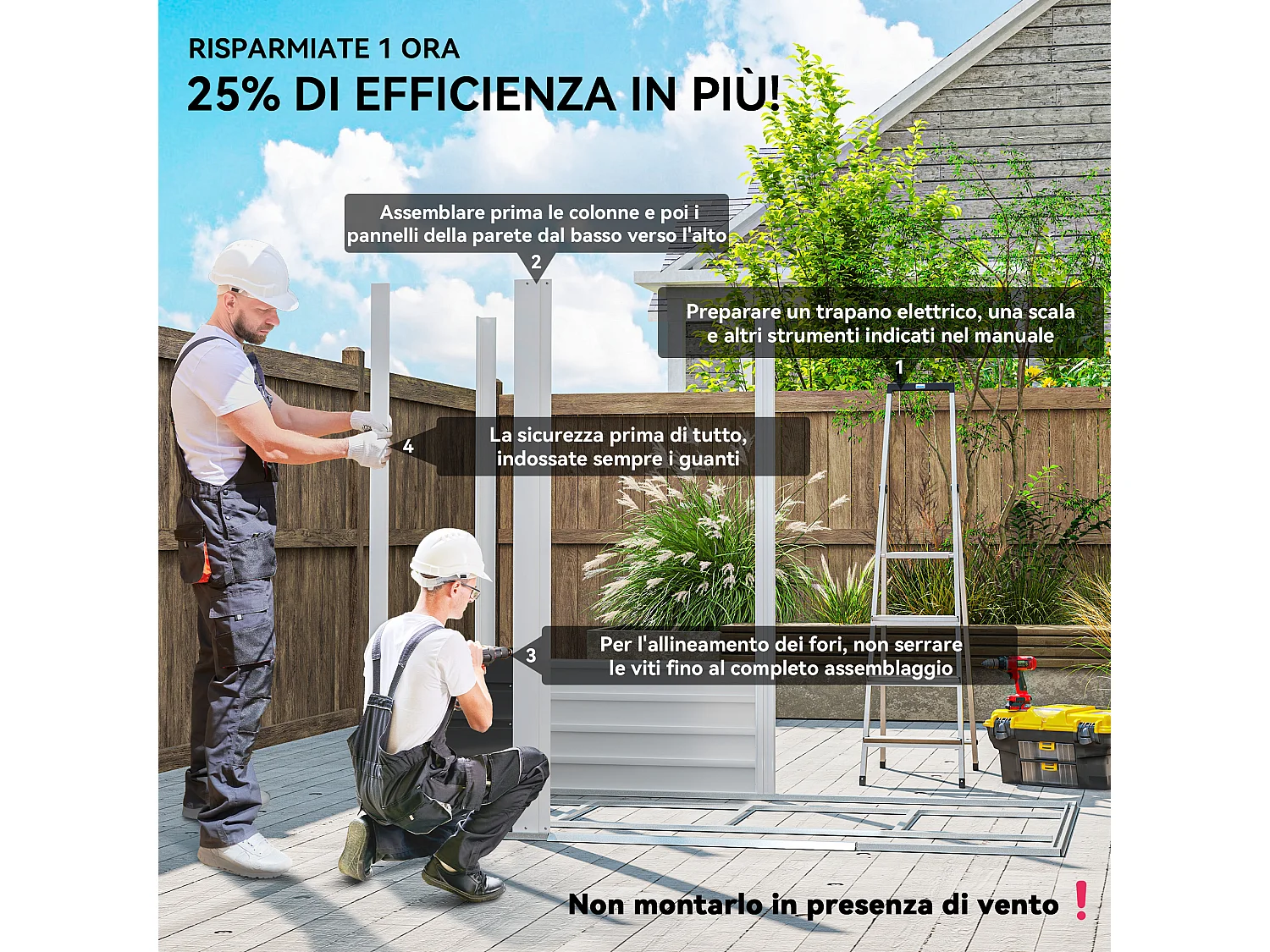 Casetta da giardino con porte scorrevoli e lucchetto in metallo grigio