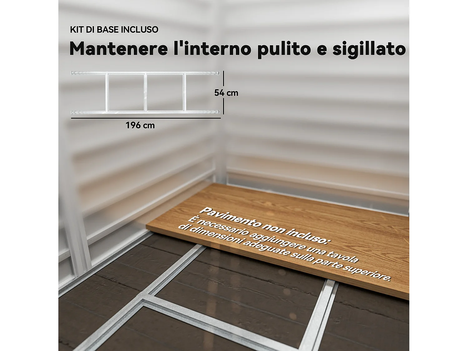 Casetta da giardino con porte scorrevoli e lucchetto in metallo grigio