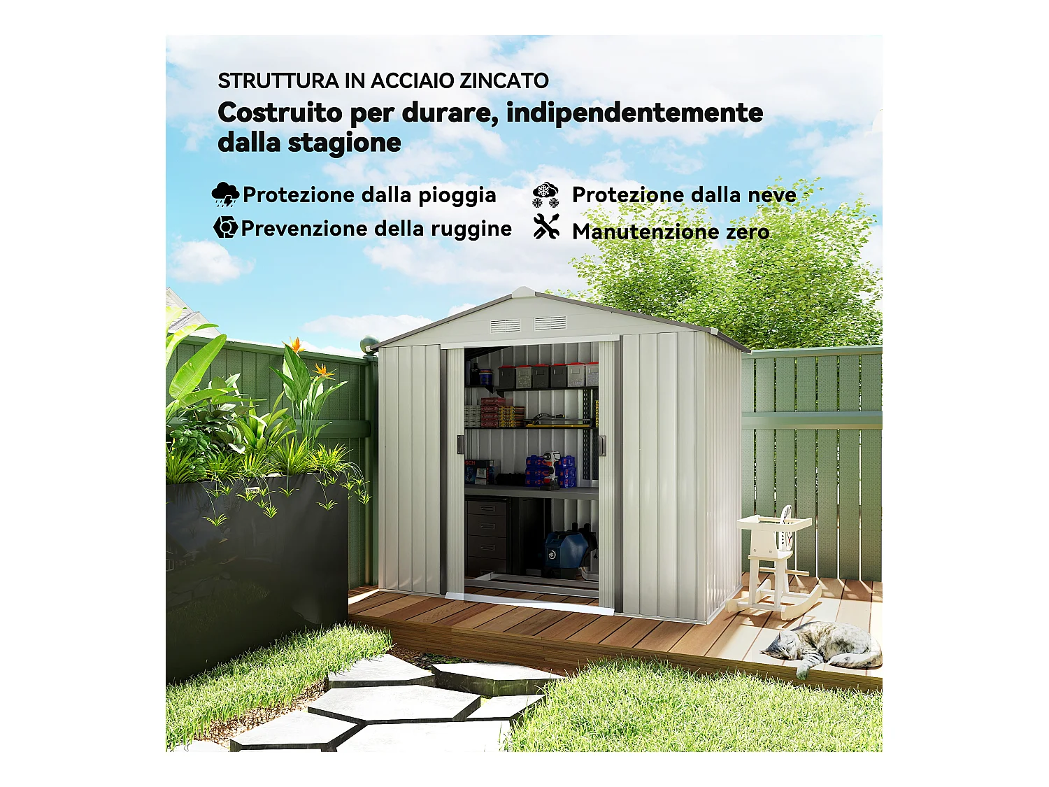 Capanno casetta da giardino in metallo porta utensili 2 porte