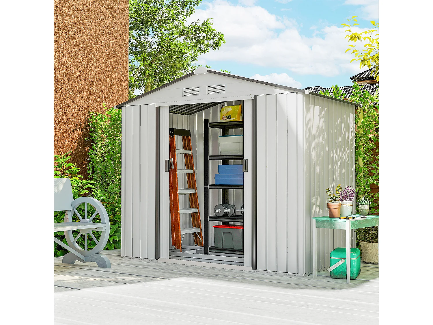 Capanno casetta da giardino in metallo porta utensili 2 porte