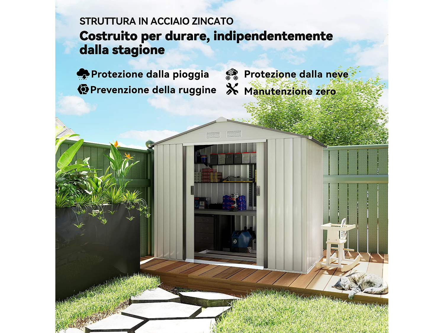 Capanno casetta da giardino in metallo porta utensili 2 porte