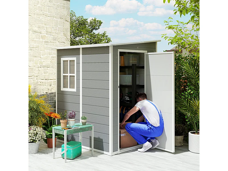 Casetta giardino con finestra e doppia porta in alluminio pp grigio