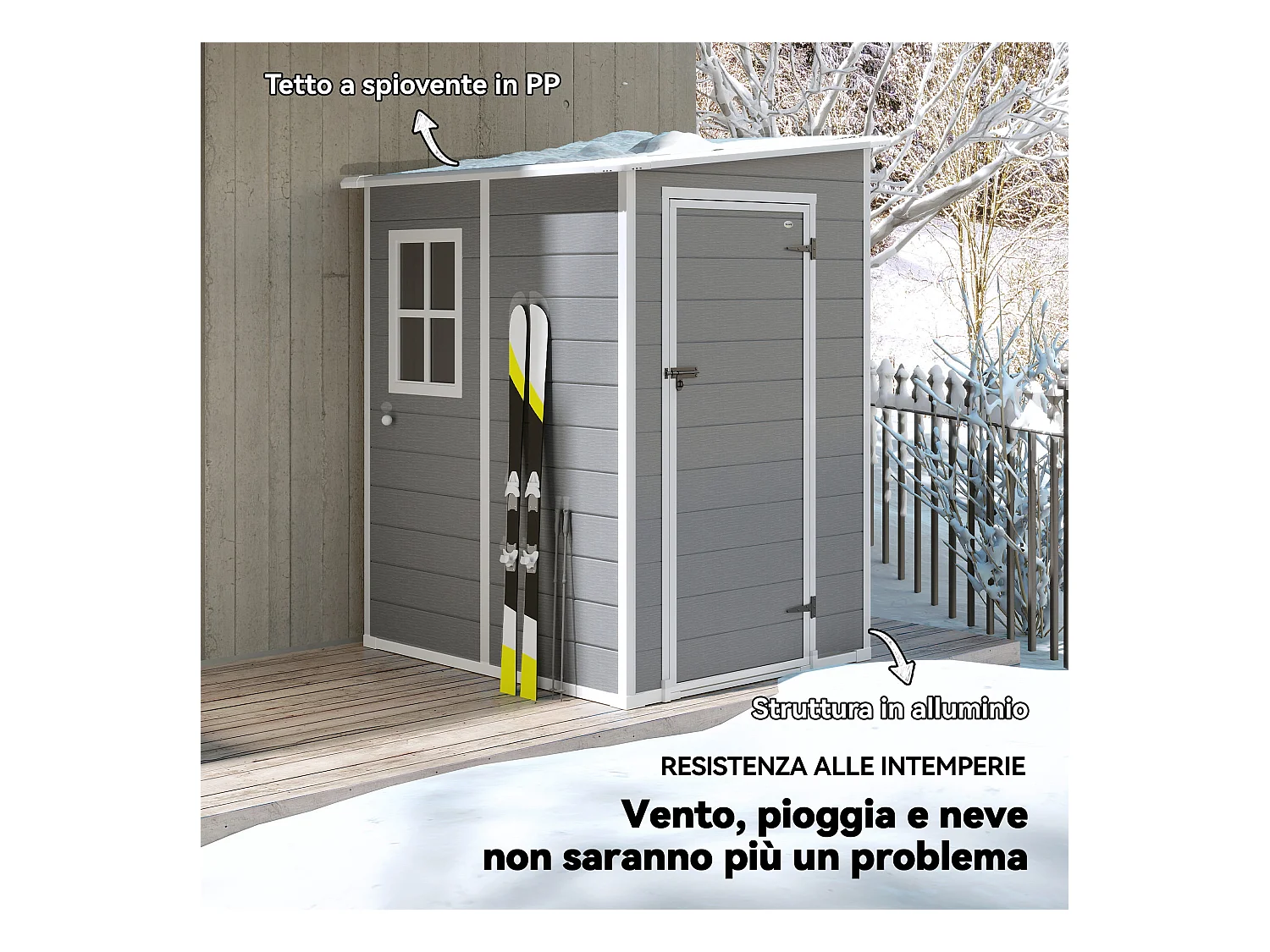 Casetta giardino con finestra e doppia porta in alluminio pp grigio