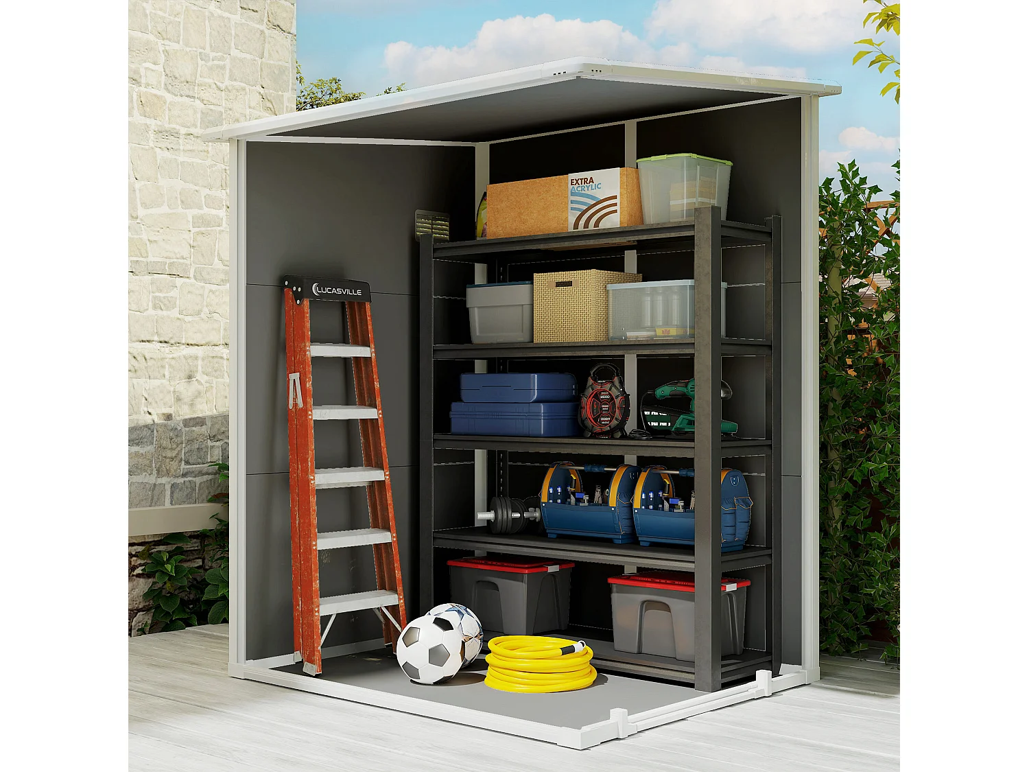 Casetta giardino con finestra e doppia porta in alluminio pp grigio