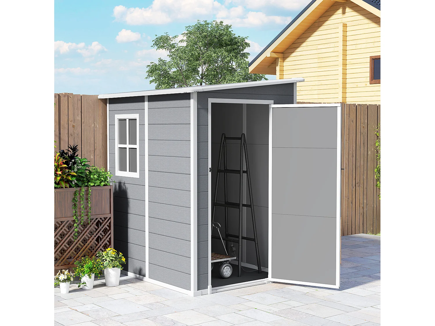 Casetta giardino con finestra e doppia porta in alluminio pp grigio