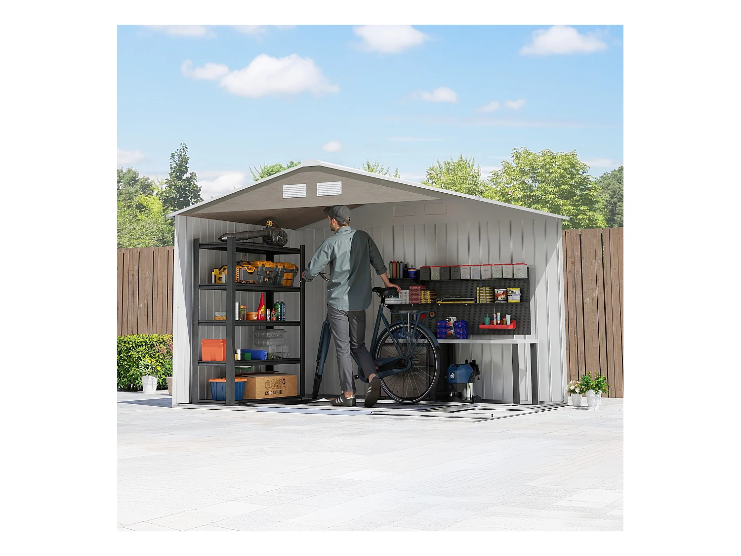 Casetta da giardino in acciaio con 2 porte scorrevoli marrone chiaro